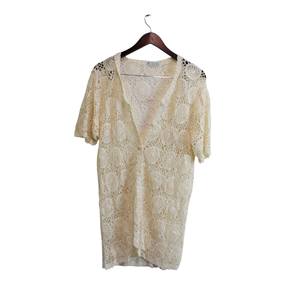 Vintage CARNALION Hand Crocheted‎ Cardigan Lace Doiley